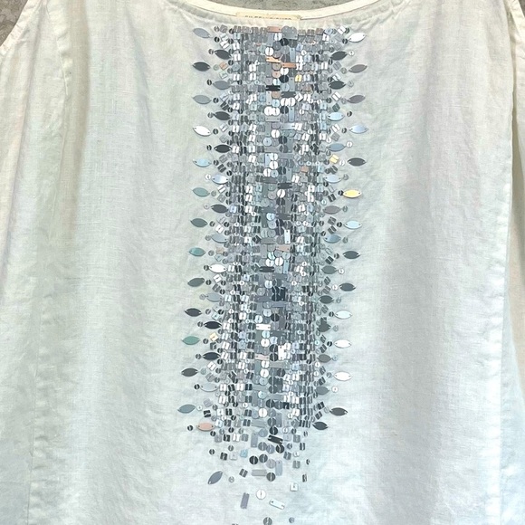 Eileen Fisher 100% Organic Linen Ivory Strappy Sequined Tank Top Sz 2X Beach - Picture 12 of 16